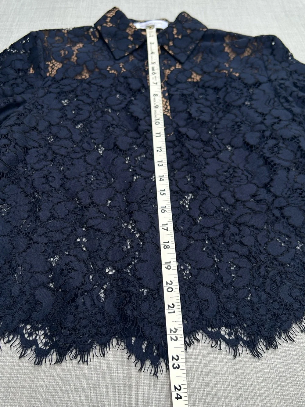 Michael Kors Collection Midnight Scalloped Lace Short Sleeve Shirt Top Blouse XS